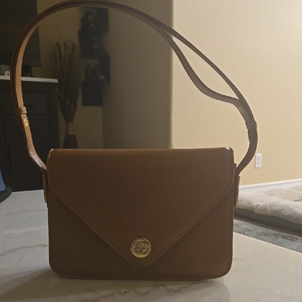 Gucci Rare VINTAGE Tan Leather Shoulder Bag